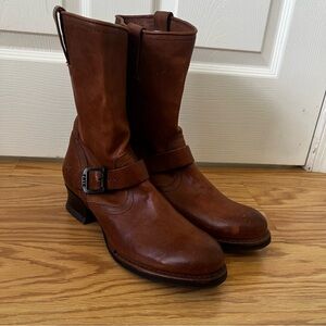Frye Chestnut Leather Buckle Boots women’s size 9